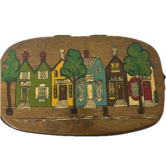 Vintage Caro Nan Main Street Basket Purse Lined Signed Hand Painted Cottagecore - Picture 2 of 12